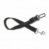 Black dog leash with metal buckle and D-ring on a white background