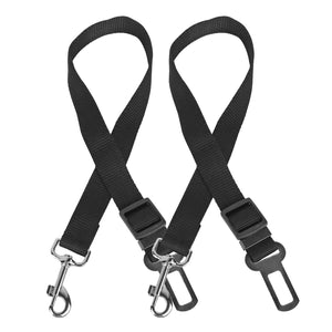 Two black straps with metal hooks on a white background