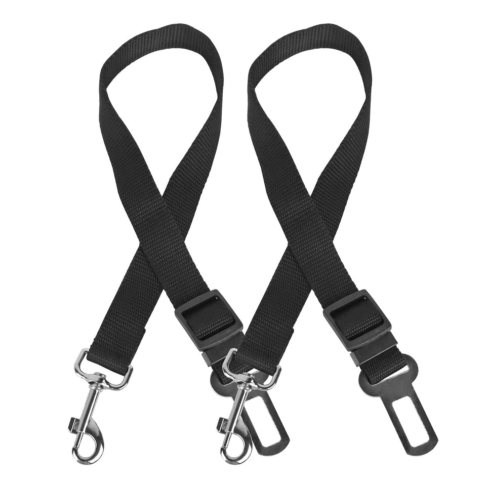 Two black straps with metal hooks on a white background