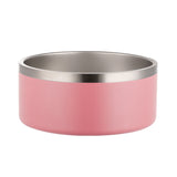 Pink pet bowl with a silver rim on a white background