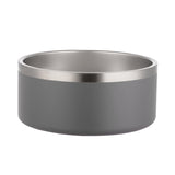 Gray dog bowl with a silver interior on a white background