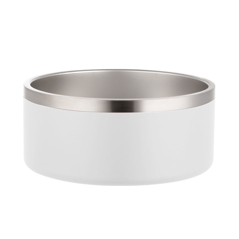 White ceramic bowl with silver interior on a white background