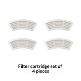 Set of four white filter cartridges on a white background with text indicating quantity.