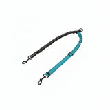Dog leash with features highlighted including elastic buffer, 360-degree rotation, metal clip, and adjustable design.