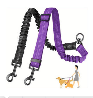 Purple dog leash with black accents on a white background