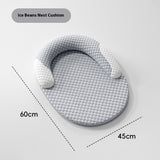 Gray cushion with bean bags and measurements on a light gray background