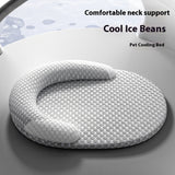 Gray pet cooling bed with 'Cool Ice Beans' text on a gray background