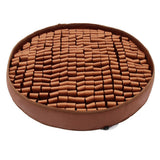 Brown pet bed with cylindrical cushions on a white background