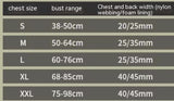 Size chart for chest measurements with dimensions in centimeters and millimeters.