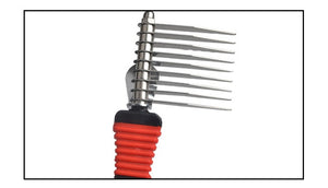 Black and red brush with handle on a white background