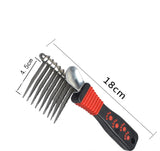Pet grooming comb with measurements on a white background