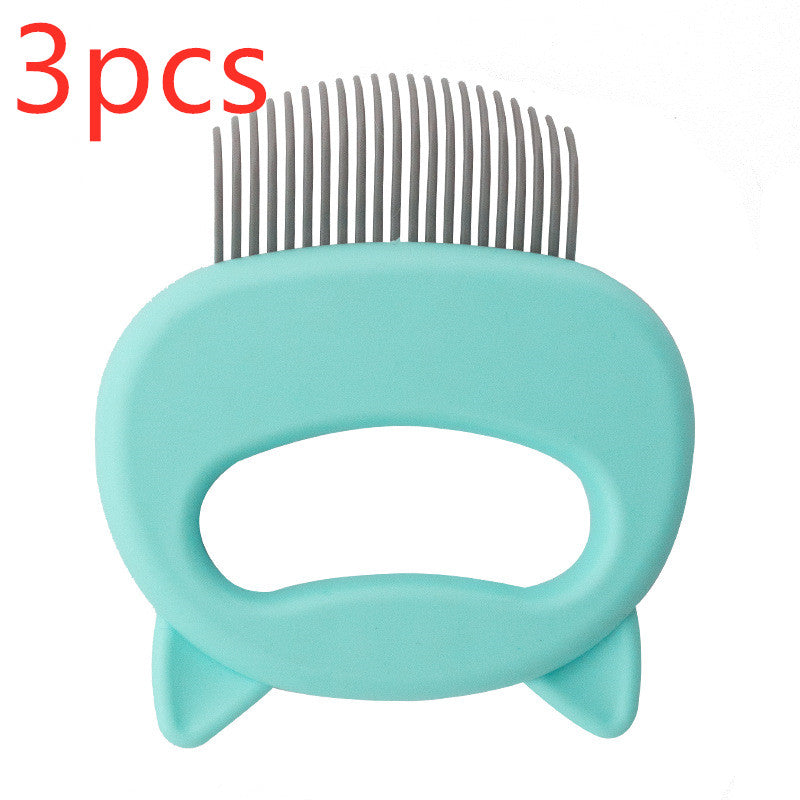 Turquoise pet grooming comb with metal teeth on a white background, labeled '6pcs'.