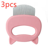 Pink pet grooming comb with metal teeth on a white background, labeled '3pcs'.