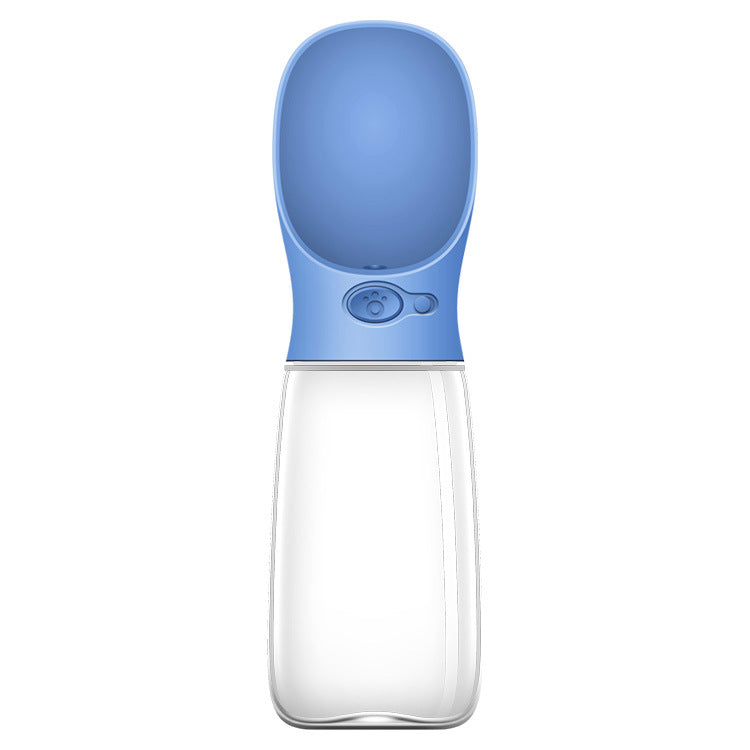 Clear bottle with blue cap on a white background