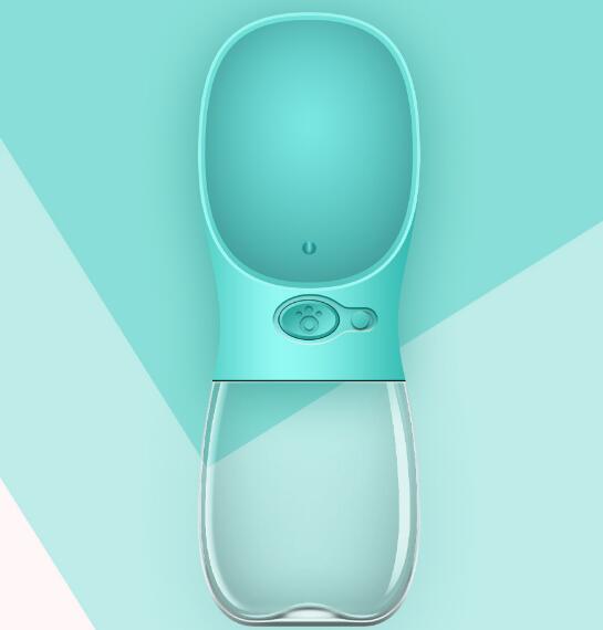 Turquoise pet water bottle with clear base on a light blue background