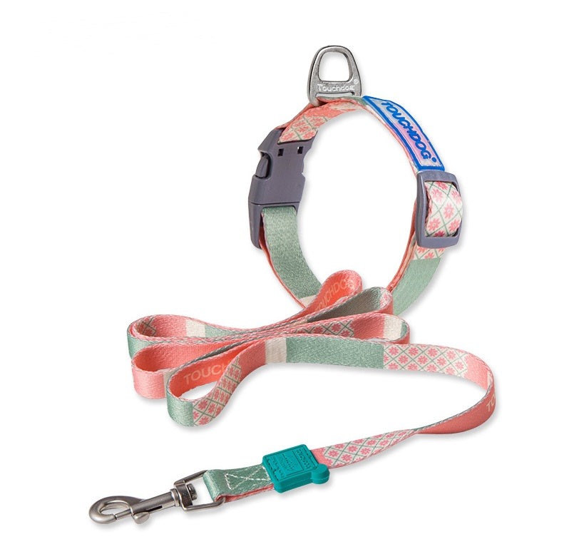 Dog harness and leash set with a patterned design on a white background