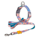 Dog harness and leash set with cartoon character design on a white background