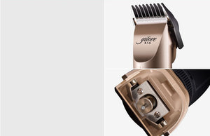 Pet grooming trimmer set with attachments and accessories on a white background