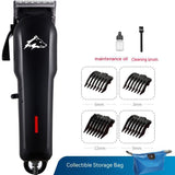 Hair trimmer set with attachments and oil on a white background
