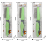Three packages of pet grooming combs with dimensions indicated.