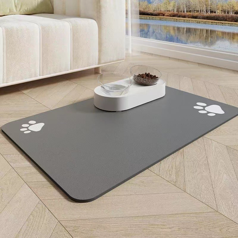 Gray mat with paw prints in a living room setting