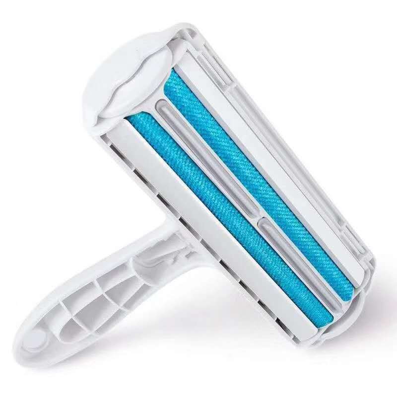 White pet hair remover with blue roller on a white background