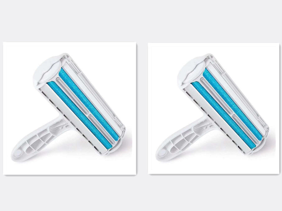 Two white and blue hair removal devices on a light gray background