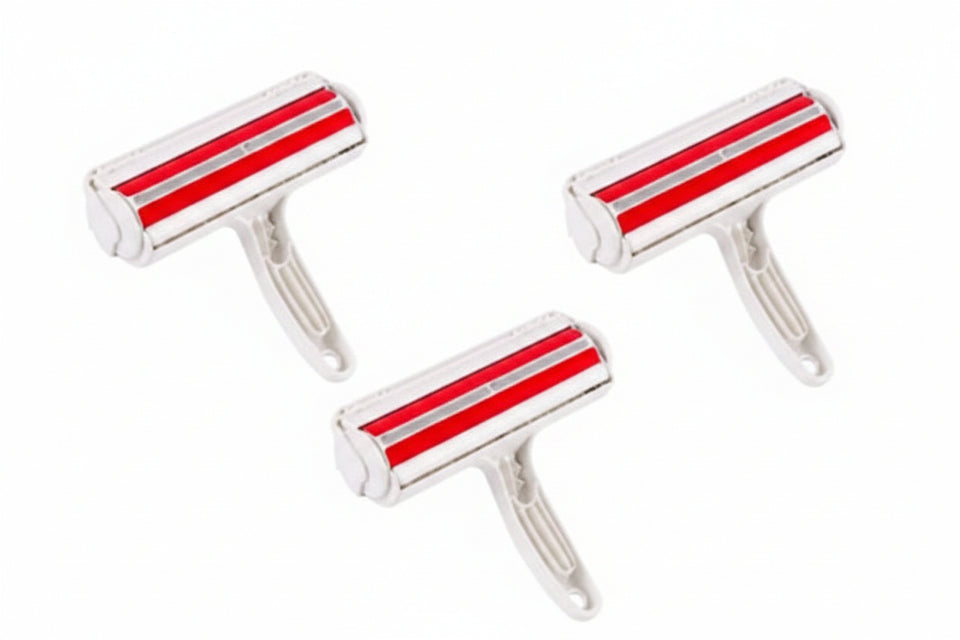 Three red and silver striped cufflinks on a white background