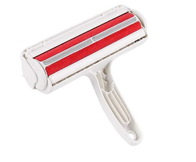 White pet hair remover with red roller on a white background
