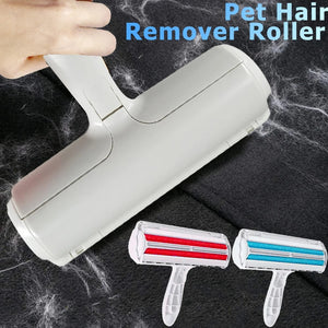 Pet hair remover roller with additional rollers on a background of pet hair.