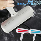 Pet hair remover roller with additional rollers on a background of pet hair.