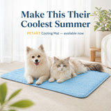 Two pets on a cooling mat with promotional text for PETART Cooling Mat.