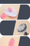 Pet grooming tool with pink and white design on a beige and navy background
