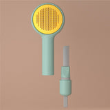 Green handheld showerhead with yellow interior on a brown background