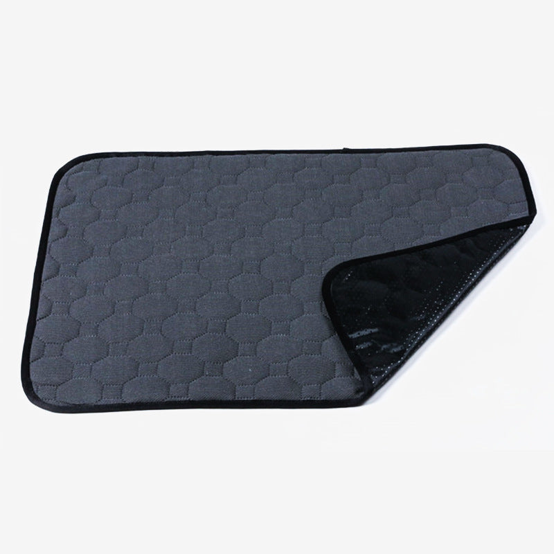 Quilted gray mat with a black border on a white background