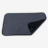 Quilted gray mat with a black border on a white background
