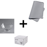 Clear pet bowl, gray pet mat, and NFW pet bowl packaging on a white background